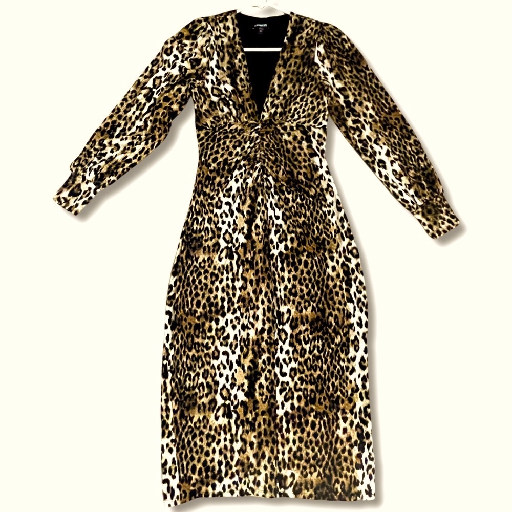 Express Leopard Print Cocktail Midi Dress XS